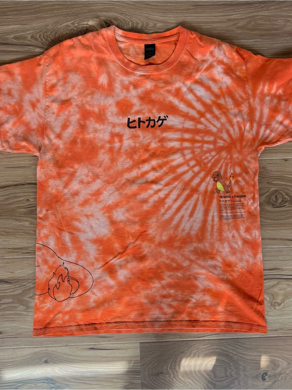 Pokemon x 10.Deep Charmander Large Orange Tie Dye T Shirt